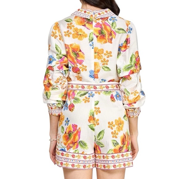 Milk & Honey Rayon Floral Print Ruched 3/4 Sleeve Romper - Picture 2 of 2